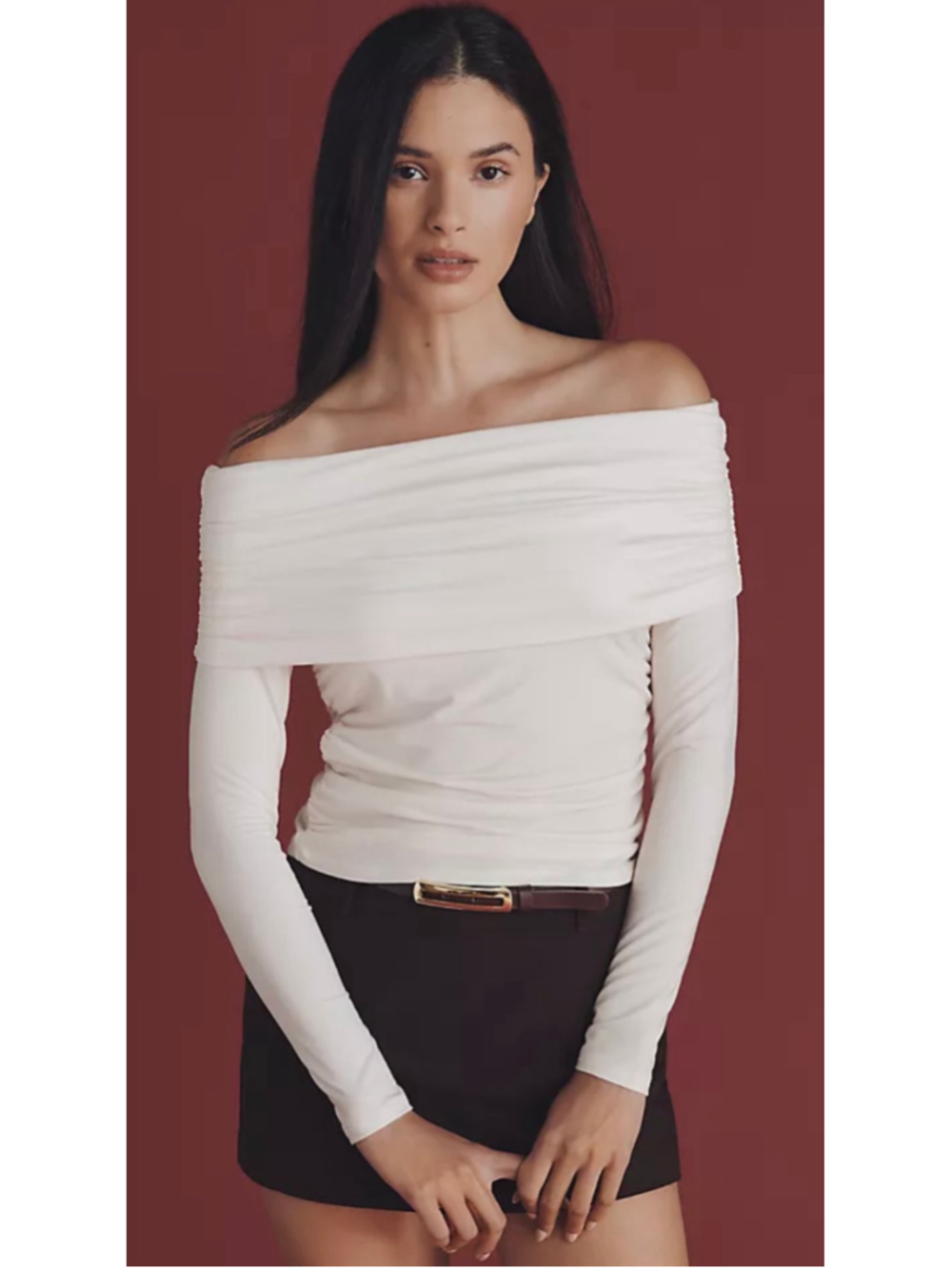 Reformation Florentina Off-the-Shoulder Long Sleeve Top in Ivory M NWT!